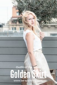 Miriam Ernst, Fashion Blogger, Golden skirt, white shirt, blonde, girl